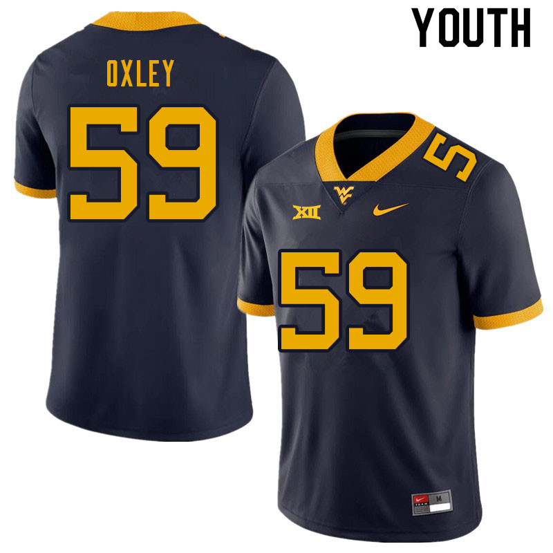 Youth #59 Jackson Oxley West Virginia Mountaineers College Football Jerseys Sale-Navy